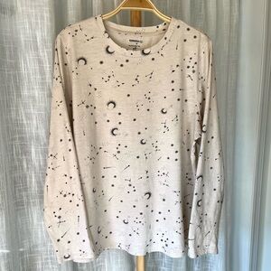 Women’s Sonoma Beige Celestial Moon Stars Long Sleeve T-shirt Slub Cotton XL